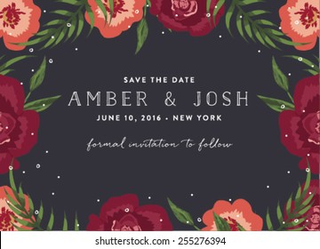 Save the Date Card with Flower Illustration