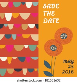 Save the date card with flowers and seamless pattern, vector.