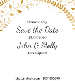 Save the date card with gold plants