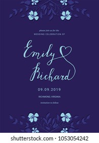 Save the Date card with hand drawn flowers. Floral wedding invitation. 