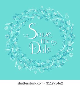 Save the Date card. Hand drawn vector illustration.