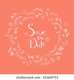 Save the Date card. Hand drawn vector illustration.
