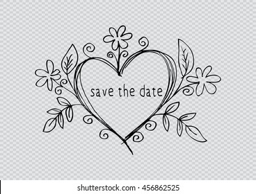 Save the date card. Hand drawn weddings elements.