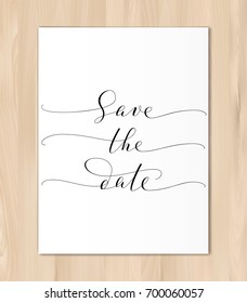 Save the date card, hand written custom calligraphy isolated on white. Elegant ornate lettering with swirls and swashes. Great for wedding invitations design, cards, banners, photo overlays.