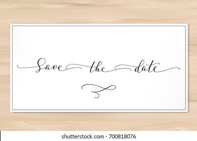 Save the date card, hand written custom calligraphy isolated on white. Elegant ornate lettering with swirls and swashes. Great for wedding invitations design, cards, banners, photo overlays.