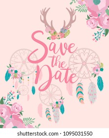 Save the Date card. Invitation or greeting card for Wedding day or Bridal Shower. Vector illustration