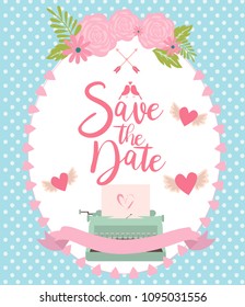 Save the Date card. Invitation or greeting card for Wedding day or Bridal Shower. Vector illustration