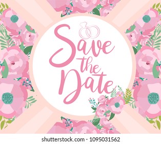 Save the Date card. Invitation or greeting card for Wedding day or Bridal Shower. Vector illustration