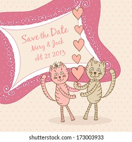 save the date card with lovers cats