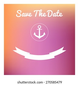 Save the date card in marine style  on blurred background. Use for wedding, baby shower invitation or whatever you want.