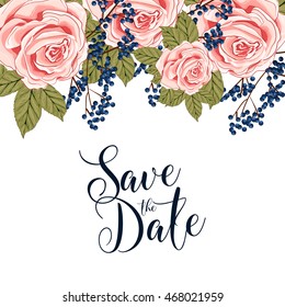 Save the date card with roses