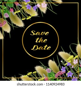 Save the Date card with seven herbs of autumn equinox. Japanese mock up, template for Shubun no hi greeting, birthday cards, wedding inviration, covers and posters with text place.