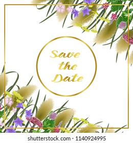 Save the Date card with seven herbs of autumn equinox. Japanese mock up, template for Shubun no hi greeting, birthday cards, wedding inviration, covers and posters with text place.