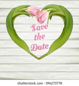 Save the date card. Spring vintage background with tulips for wedding design. EPS 10 vector file included