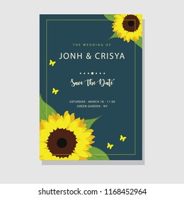 Save the date card with sunflowers