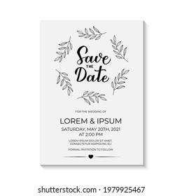 Save the date card template. Black and white invitation. Minimalist geometric design birthday party invite. Vector illustration.