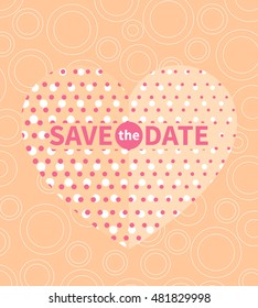 Save the date card template, text on heart with dots, vector illustration