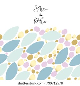 Save the date card. Trendy cut out shapes in pastel and gold.  Great for wedding, invitation, birthday, greeting,  Mother's day, Valentine's day, anniversary. Vector.