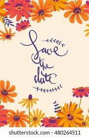 Save the Date card. vector floral background. Hand drawn illustration with flowers