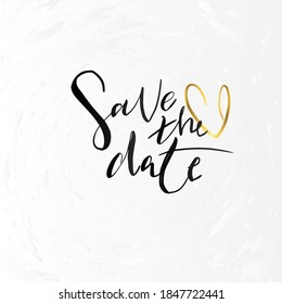 Save the Date card. Vector illustration with handdrawn lettering. Wedding template.