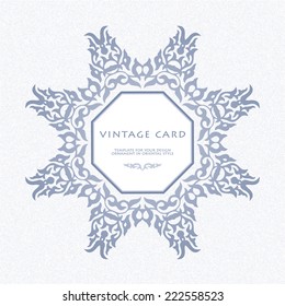 Save the date card. Vintage floral frame. Template of design. Border in islamic motif. Vector illustration