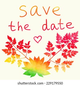 Save the date card. Watercolor rainbow.