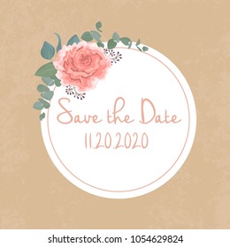 Save the date card with watercolor style flower