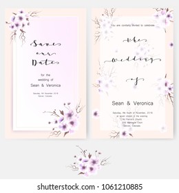Save the date card, wedding invitation, greeting card with beautiful anemones flowers and letters "Save The Date", "The Wedding of". Vector EPS10