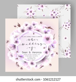 Save the date card, wedding invitation, greeting card with beautiful anemones flowers and letters "The Wedding of". Vector EPS10