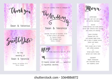 Save the date card, wedding invitation, greeting card with beautiful flowers and letters
