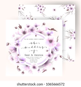 Save the date card, wedding invitation, greeting card with beautiful anemones flowers and letters "The Wedding of". Vector EPS10