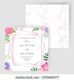 Save the date card, wedding invitation, greeting card with beautiful flowers and letters