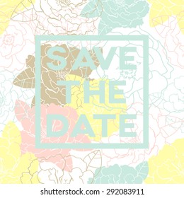 Save the date card. Wedding invitation with gold and black flowers