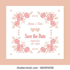 Save the Date card. Wedding invitation. Roses. Vector illustration.