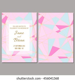 Save the date card. Wedding invitation template. Geometric polygonal trendy design.  Vector illustration.