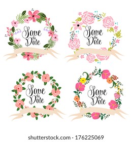 Save the date cards. Floral wedding wreath.