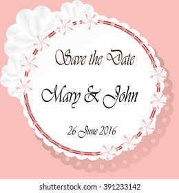 Save the date cards with paper flowers and with beautiful paper napkin. Marriage invitation card. Wedding invitation card. Vector illustration.