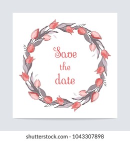 Save the date cards. Set of wedding template decorate with flowers. Tulips. Vector illustration.