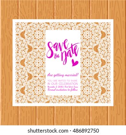 Save the date cards. Template for Laser cutting vintage pattern. Wedding invitations, bridal shower, baby shower, birthday, bachelorette party, party. Floral decorative ornaments. Vector design