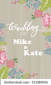 Save the date cards, wedding invitation with hand drawn lettering, flowers and branches. Vector illustration