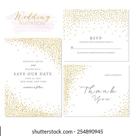 Save The Date Collection With Confetti Design. Wedding Invitation Template Layout. Wedding Invitation Template Design