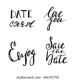 Save the date collection with hand drawn lettering, ampersands and catchwords. Vector set for design wedding invitations, photo overlays and cards