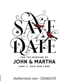 Save the Date Creative Lettering with Birds