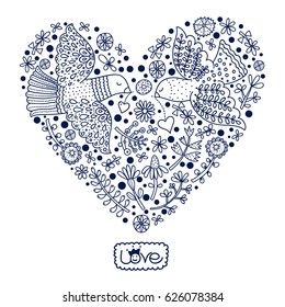 Save the date. Cute vector with flowers and hearts. Love postcard.