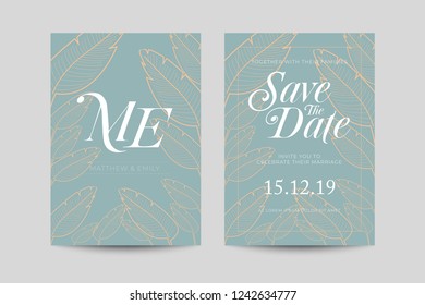 Save the date decoration with leaf tropical wedding card template background.