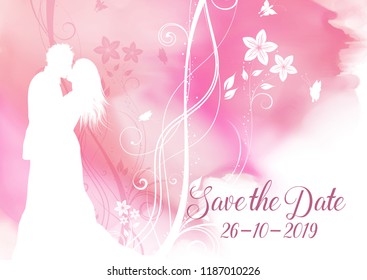 Save the date decorative invitation with floral watercolour design