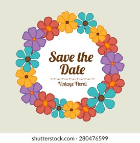 Save the date design over beige background, vector illustration.