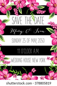  Save the date design. Wedding invitation with flowers.