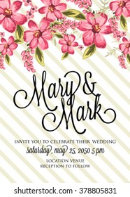  Save the date design. Wedding invitation with flowers.