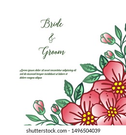 Save the date, for elegant card bride and groom, with beautiful pink wreath frame. Vector